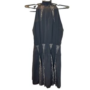 BCBGMAXAZRIA Black Lace Inset Halter Pleated Cocktail Dress Size 2